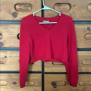 Reformation Red V-Neck Cropped Cashmere Sweater